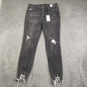 Judy Blue Jeans Womens 11 30 Black High Waist Skinny Fit Distressed Raw Hem